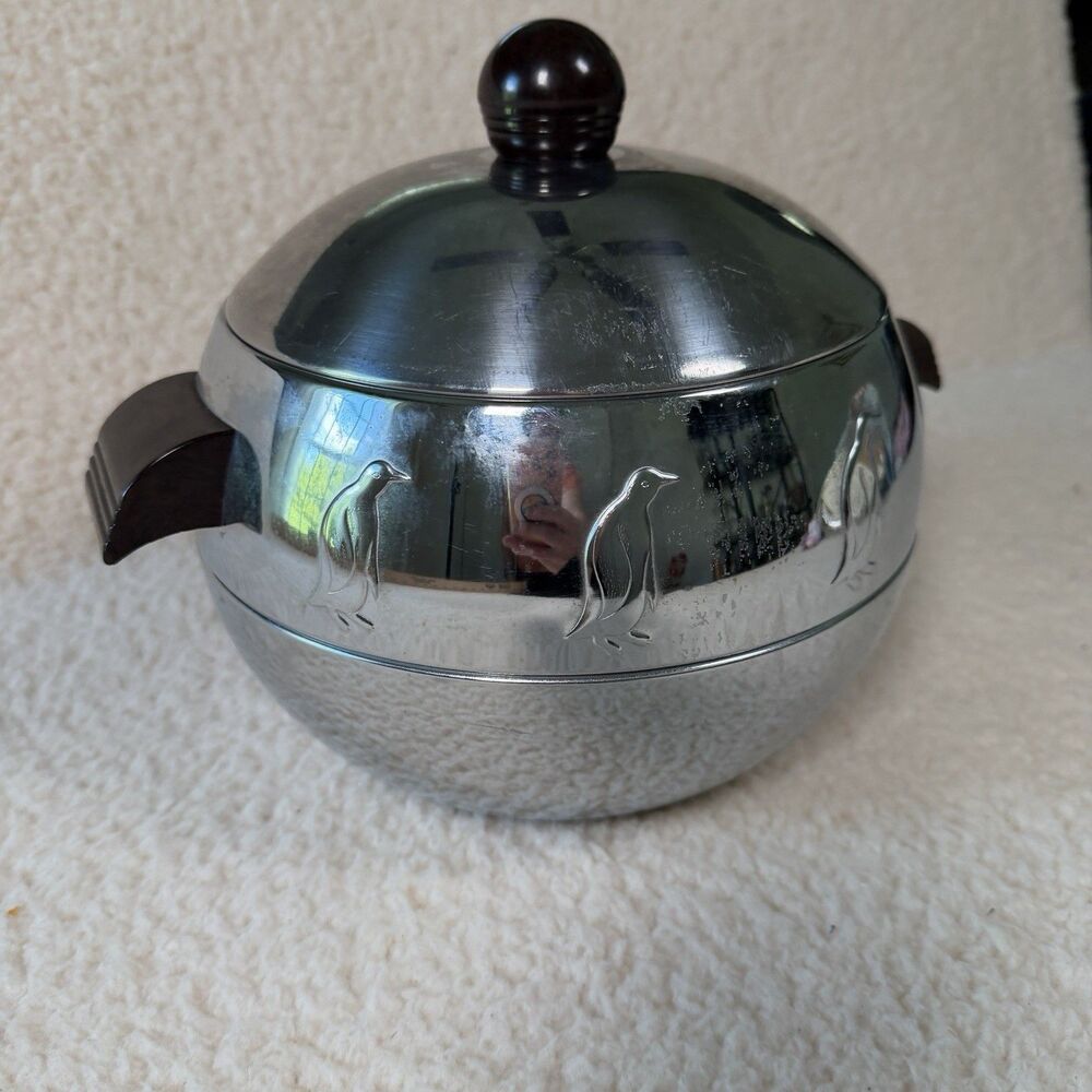 Vintage West Bend Penguin Chrome Hot/Cold Server Ice Bucket Bakelite Handles MCM